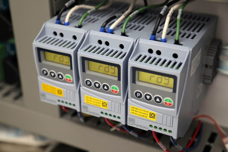WEG variable frequency drives mounted in a control panel